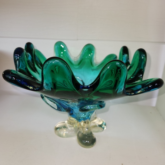 Chunky Bi-color Lorraine Canada Art Glass Piecrust Hand Blown Centerpiece - Picture 4 of 7